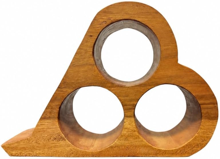 Handmade Solid Acacia Wood Wine Bottle Holder, 3-Bottle Heart Wine Rack, Rust...