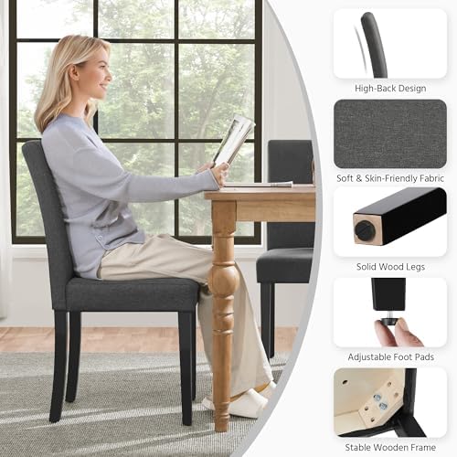 Yaheetech Dining Chairs Set of 4 Upholstered Kitchen Chair Fabric Dark Gray