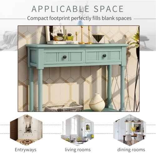 Bellemave Console Table with 2 Drawers & Bottom Shelf, Retro Entryway Tab...