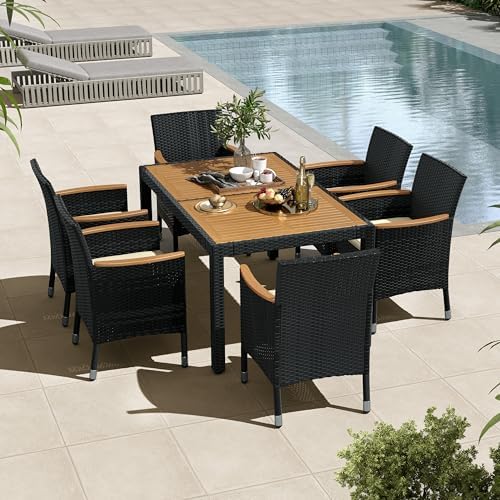 Yaheetech 7 Piece Patio Furniture Set, Outdoor Dining Acacia Wood Table Top