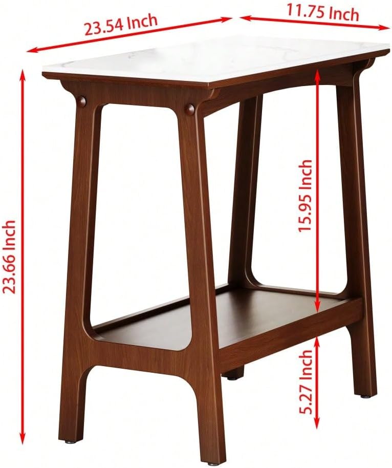 Retro Reddish Brown End Table, Narrow Side Table with Storage Shelf for Small...