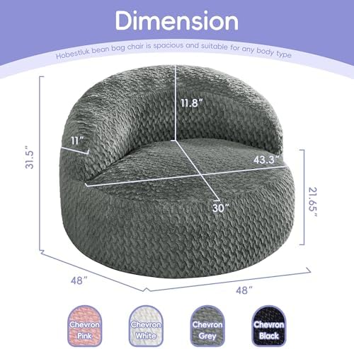 Hobestluk Adult Bean Bag Chair Memory Foam Faux Fur, Chevron Grey, Oversize |...