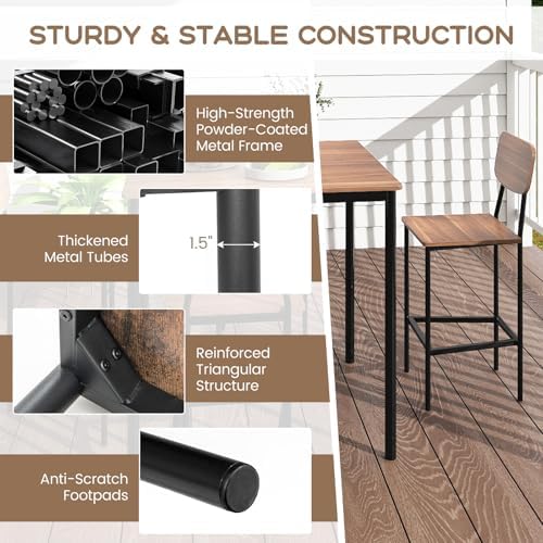 GIANTEX 5-Piece Dining Table Set W/Counter Height Table & 4 Bar Stools, I...