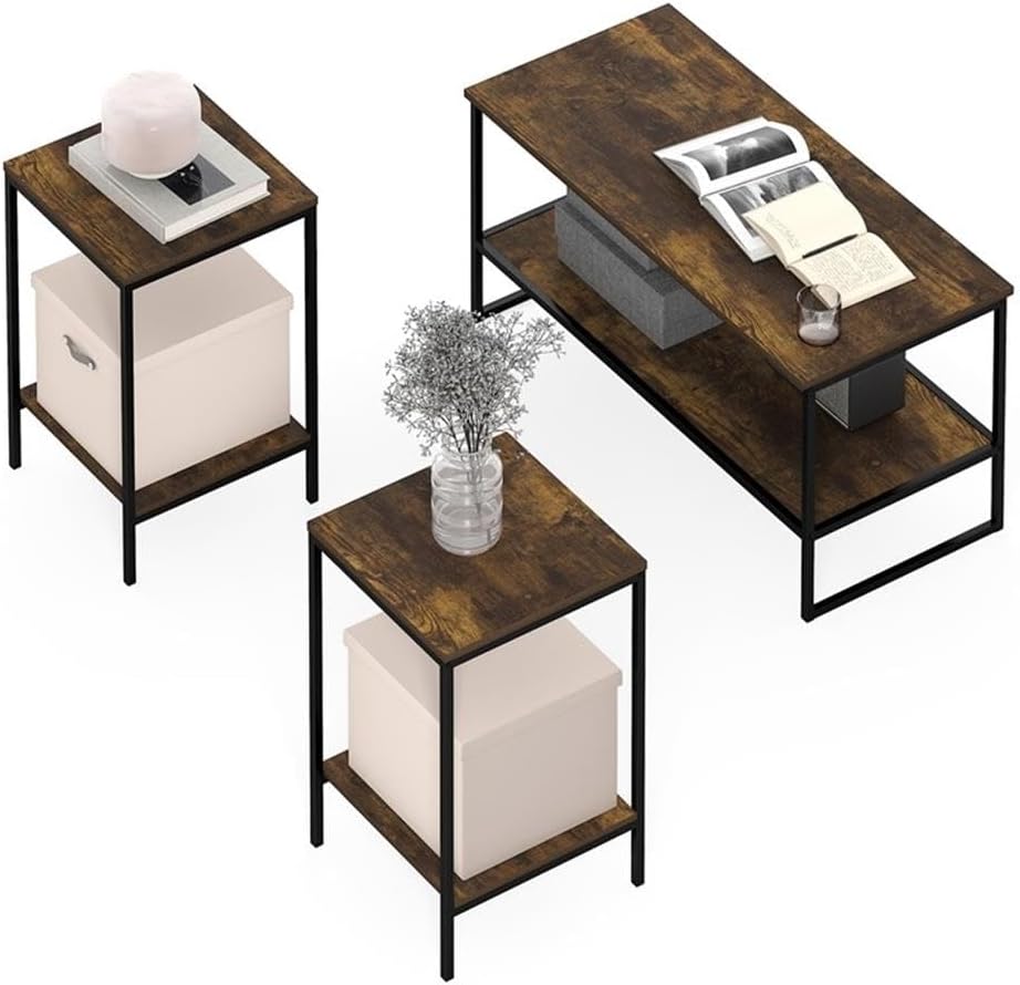 Pemberly Row 3-Piece 2-Tier Coffee Table Set, Amber Pine Finish, Engineered W...