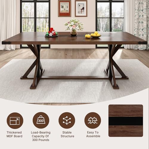 Hlivelood 78 Inch Dining Table for 8 People, Rectangular Kitchen Farmhouse Ta...