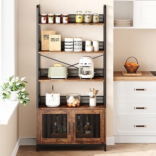 GarveeHome Bookshelf with Doors Industrial Bookcase with 4 Tiers Open Storage...