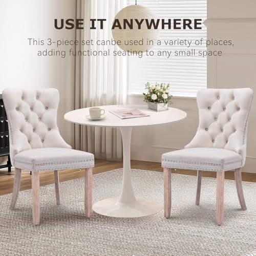 3-Pieces Dining Sets, 31.5" Round Dining Table Set with 2 Velvet Upholst...