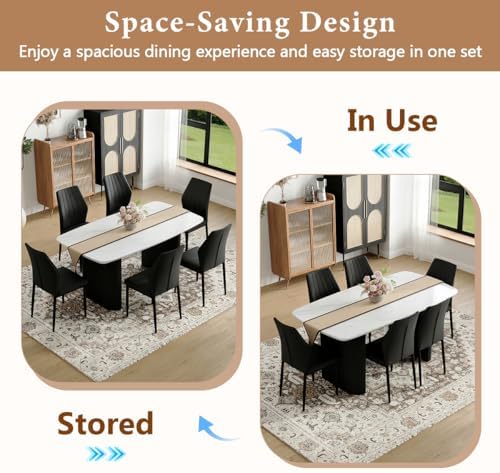 TesNus White Dining Table Set for 6, 67'' Modern Dining Table Set wit...