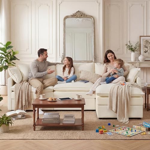 WorthFurni Modular Sectional Sofa with Storage Ottomans,103" L-Shaped Cl...