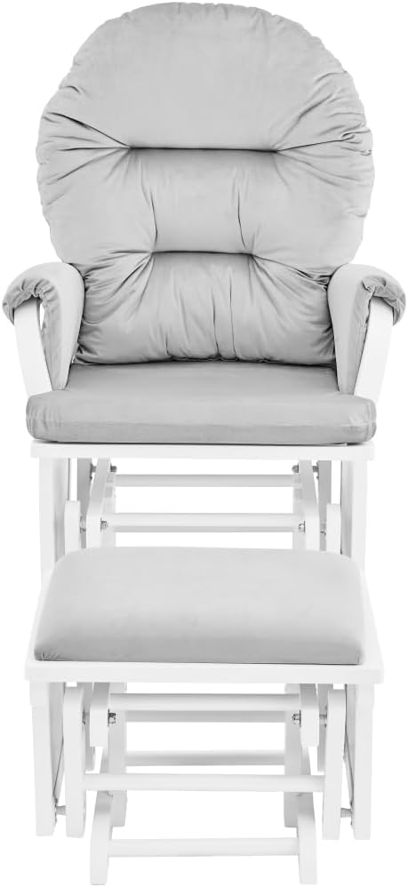 Madison Glider and Ottoman: White Wood and Gray Fabric for Comfort and Style