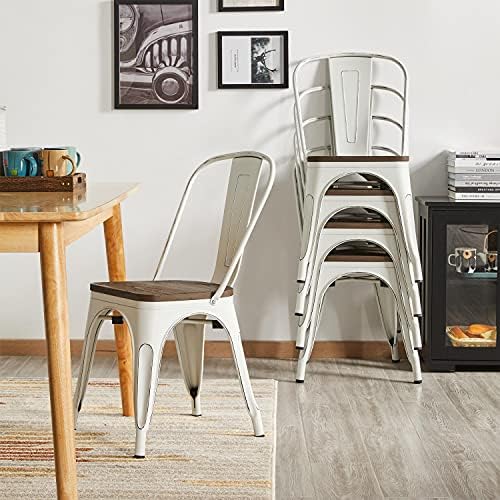 Yaheetech Metal Dining Chairs Set of 4, Stackable Kitchen Chairs, White