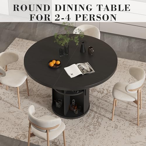 35.5'' Round Pedestal Dining Table, 2-4 Modern Fluted Dining Room Kit...