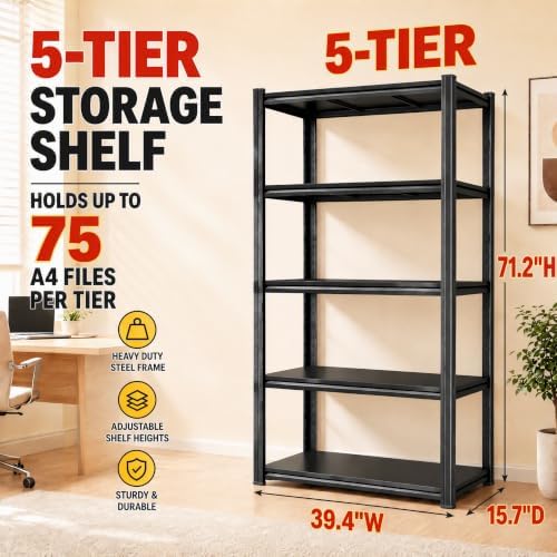 Bolt-Free Metal Bookshelf, Adjustable Tall Bookcase Freestanding Book Shelf, ...