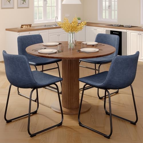 Dining Chairs Set of 6, 18in PU Leather Modern Kitchen Chairs, Blue