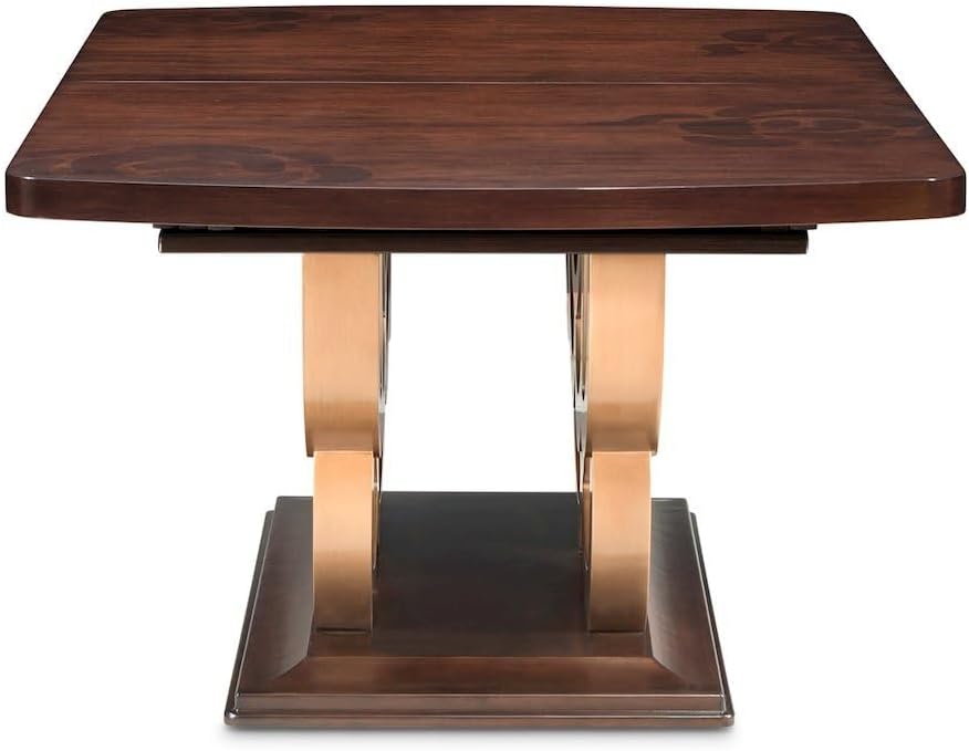 Michael Amini Brown Rectangular Pedestal Dining Table Solid and Manufactured ...