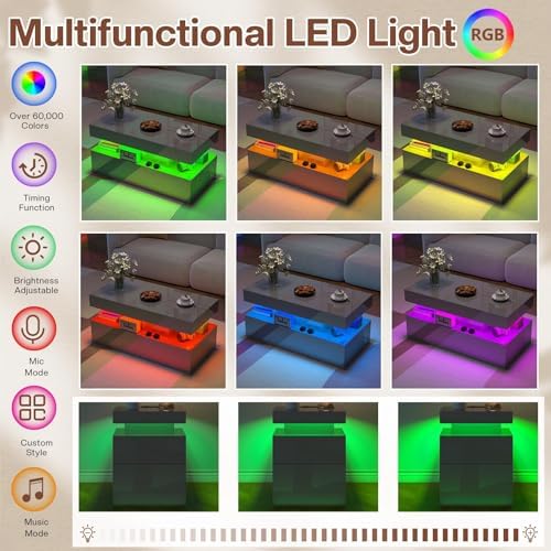 LUXOAK 3-Piece Modern Coffee Table Set with LED