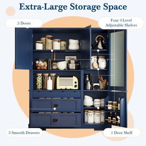 Merax 63 inch Kitchen Pantry Storage Cabinet, Freestanding Buffet Cabinet wit...