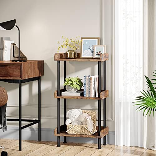 Hosfais Bookshelf Small Book Shelf 3 Tier Wood Bookcase