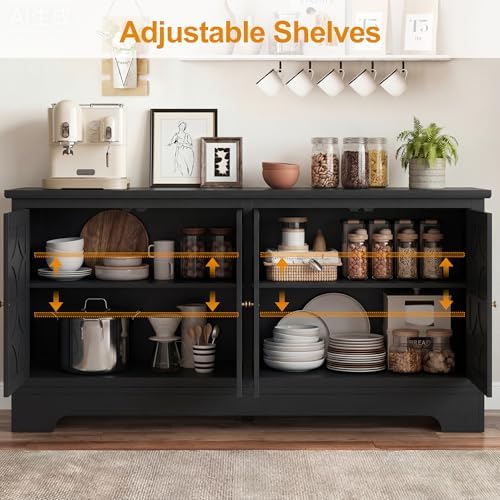 RoyalCraft Sideboard Buffet Cabinet with Storage, Kitchen Coffee Bar, Black