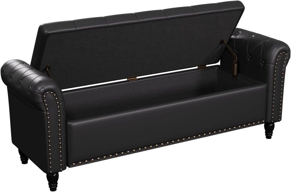 FiveWillowise 65" Bedroom Bench, End of Bed Bench with Storage, Black