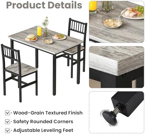 3 Piece Dining Table Set for 2, Small Wooden Kitchen Table Set with Chairs, S...