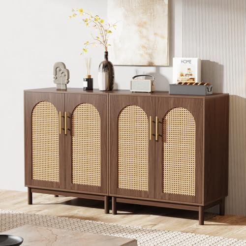 Tribesigns Set of 2 Rattan Sideboard, 59” Buffet Cabinet with Storage