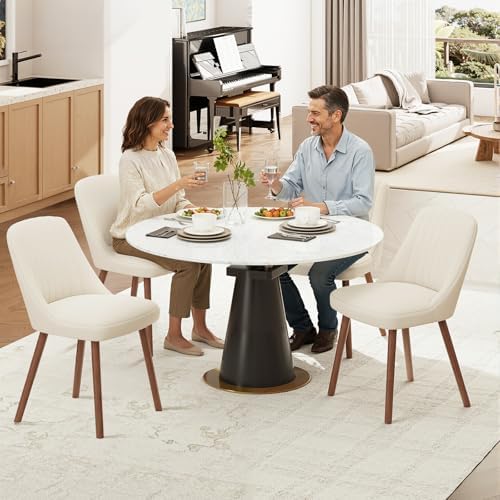MALOL Dining Chairs Set of 6,Modern Fabric Kitchen Chairs with Back,Beige