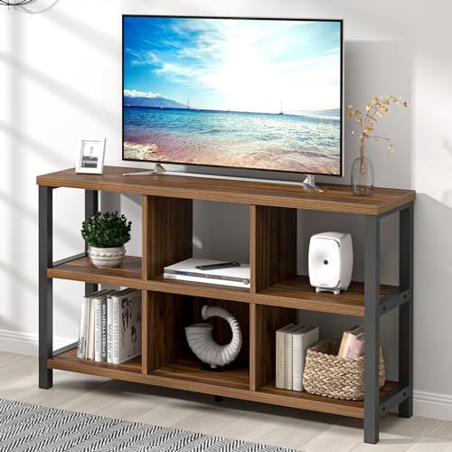 FOLUBAN 6 Cube Storage Organizer Bookshelf, Industrial Horizontal Low Cubby B...