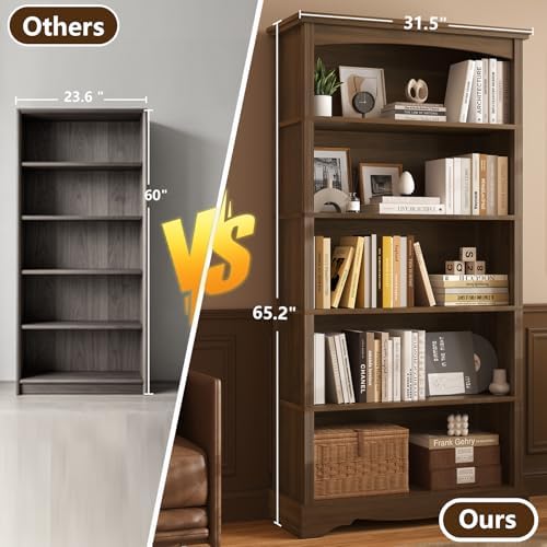 TVU 5-Tier Wooden Bookshelf, 31.5" W x 65" H ×9.9" D Bookshelf...