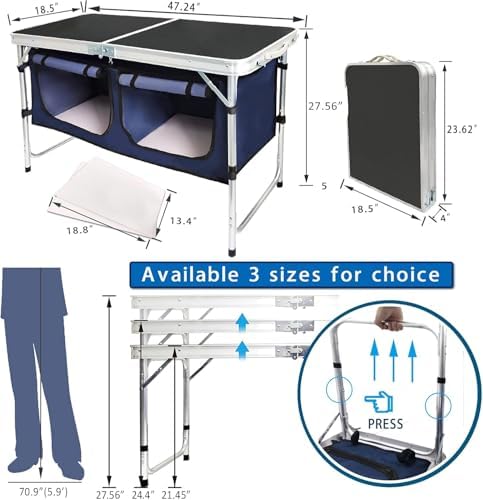 Folding Camping Table with Storage Compartment Aluminum Lightweight Camp Kitc...