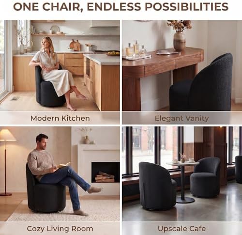 HNY Upholstered Swivel Dining Chairs Set of 4, Mid Century Modern Kitchen Rou...
