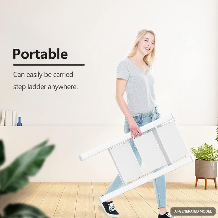 SOLADDER 3 Step Ladder, Folding Step Stool, Lightweight Stepladder, White