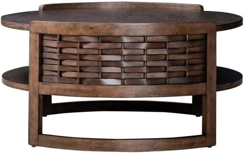 Pemberly Row 3 Piece Round Cocktail and End Table Set, Brown Oak Finish, Rubb...