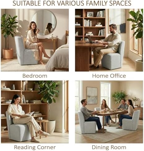 KISLOT Upholstered Dining Chairs Set of 4 with Casters, Pale Gray