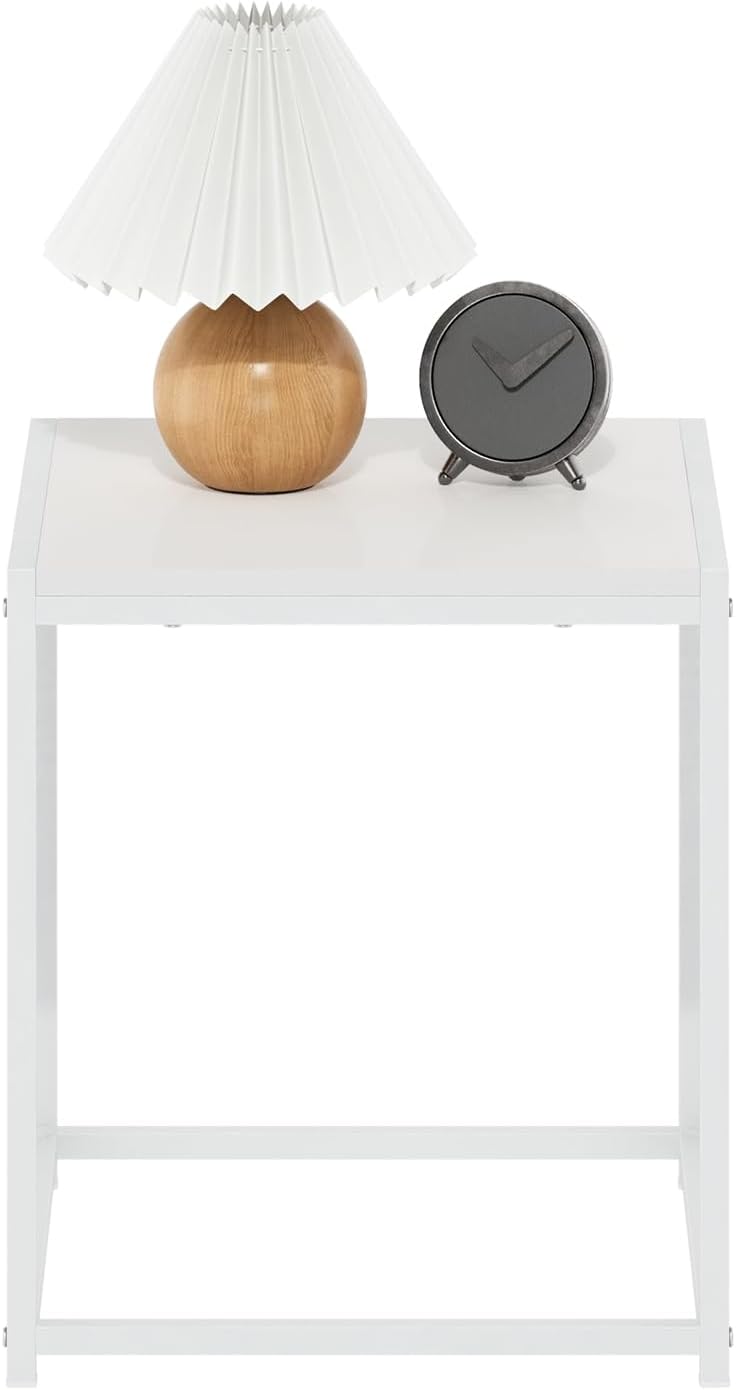 Furinno Camnus Side Table, White End Table with Metal Frame, Square Open Fram...