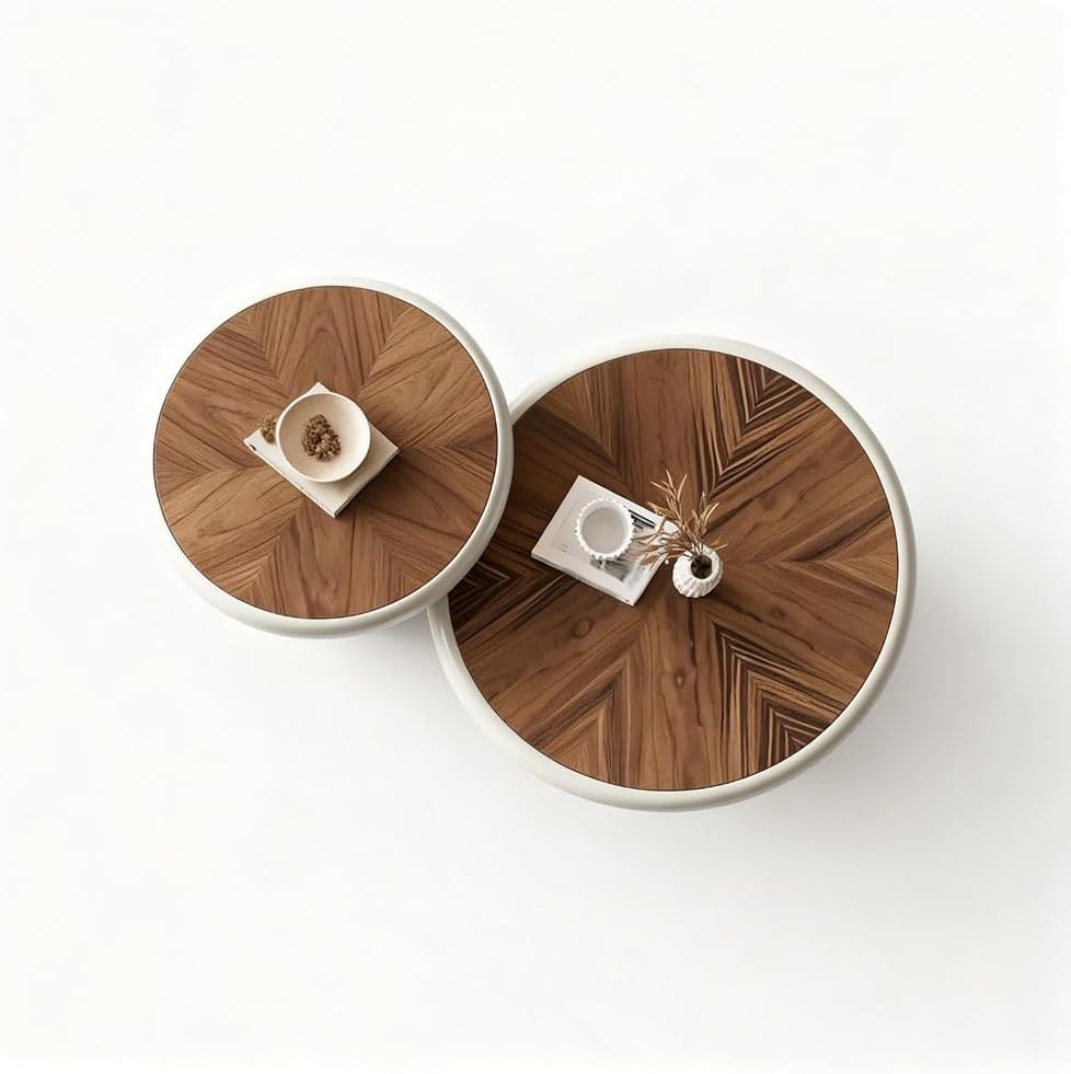 End Tables 2-Piece Round Coffee Table Set Wood Modern Living Room Tables Coor...