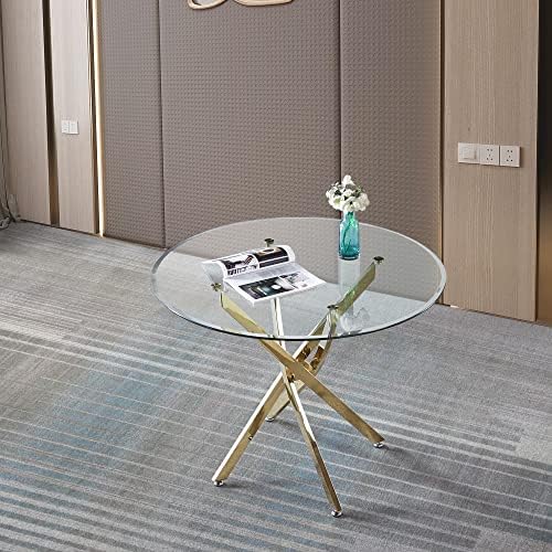 HomVent 36''Gold Round Glass Dining Table Set for 2 for Family Gathering