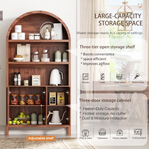 Ieejdn 71.34" Tall Arched Kitchen Pantry,Modern Fluted Wood Storage Cabi...