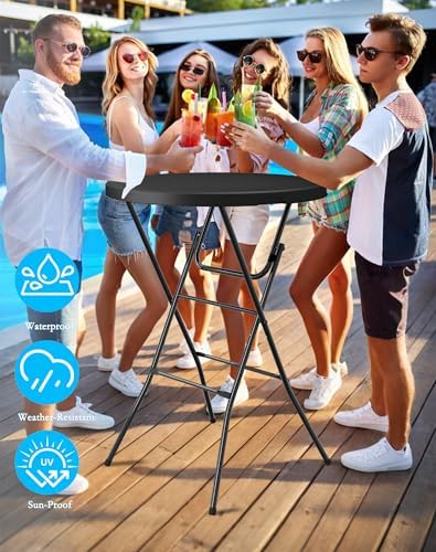 Round Folding Table, 32" Bar Height Tables for Parties and Commercial Ev...