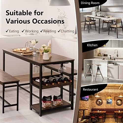 GIANTEX Dining Table Set for 4, 3-Piece 55" L Kitchen Table Set w/ 2 Ben...