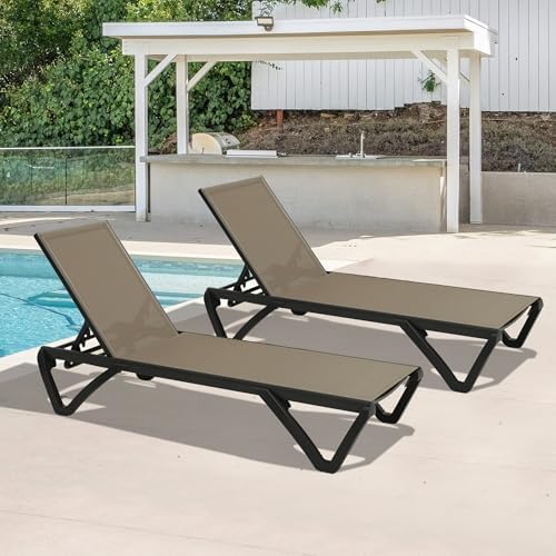 Domi Pool Lounge Chairs Set of 2, Aluminum Patio Chaise Lounge with Wheels, 5...