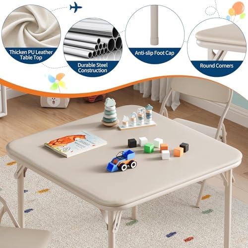 GAOMON 5 Piece Set Folding Table and Chairs Set for Boys and Girls
