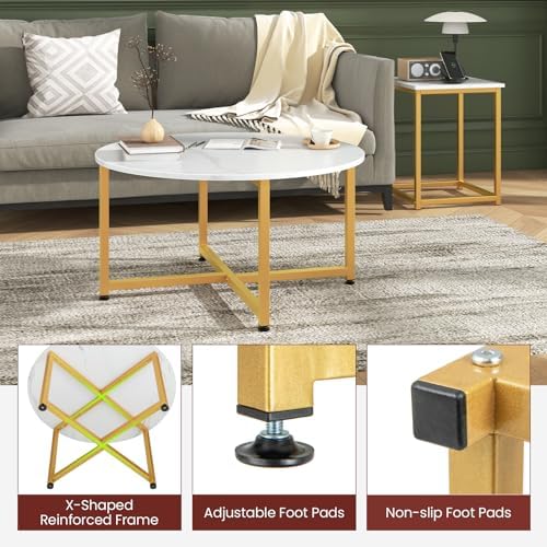 GIANTEX Round Nesting Table Set of 3, Wood Living Room Table Set, White