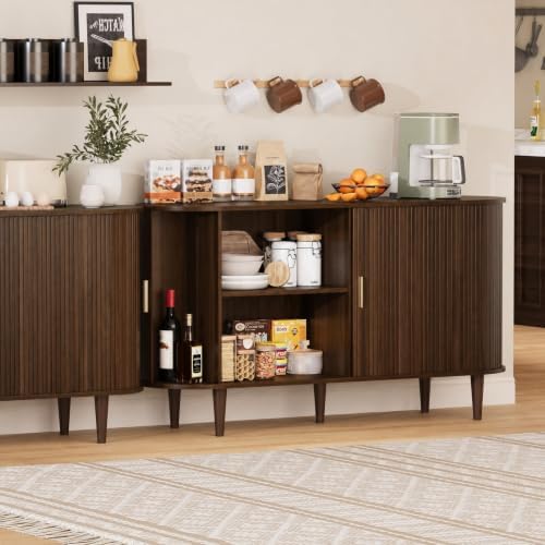 DHH Sideboard Buffet Cabinet with Storage,Mid Century Modern Fluted Accent Co...