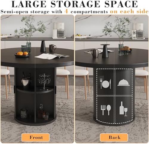 35.5'' Round Pedestal Dining Table, 2-4 Modern Fluted Dining Room Kit...