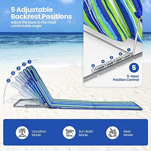 GIANTEX 2 Pack Folding Beach Chairs with Side Table, Stripe