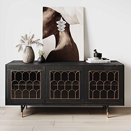 TOV Furniture The The Gatsby Collection Art Deco Brass Dark Acacia Wood Buffe...