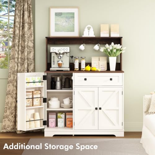 Wnutrees Farmhouse Coffee Bar Cabinet with Drawer, Kitchen Hutch Sideboard