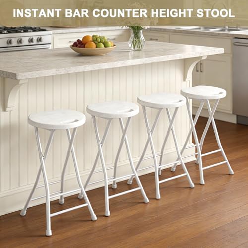 24 Inch Folding Stool with Handle & Non-Slip Feet, Set of 2, White