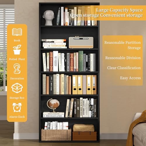 Shintenchi Bookshelf,6-Tier Open Bookcase and Bookshelves,6 Shelf Display Sto...